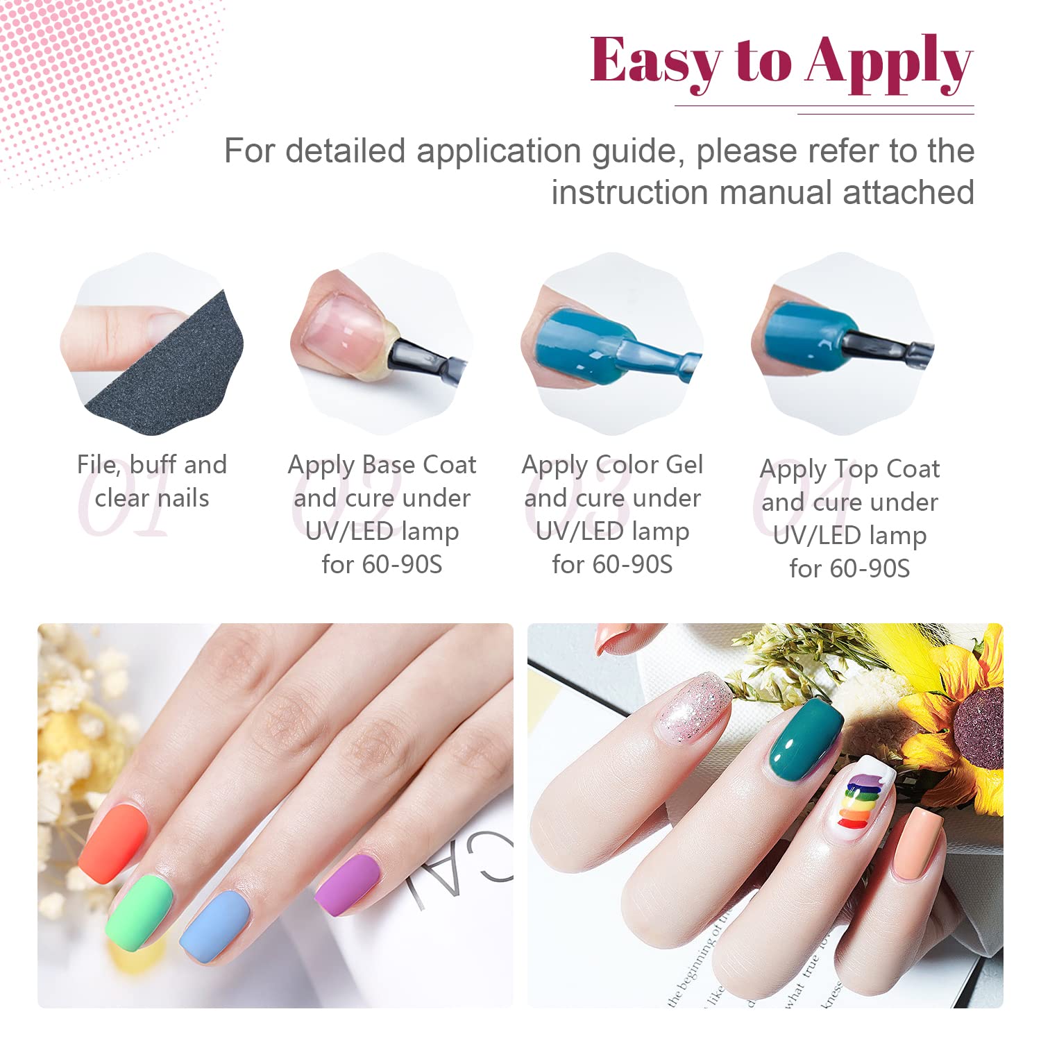 JODSONE 35 PCS Gel Nail Polish Starter Kit UV Light and Dark Series Gel Nail Set No Wipe Base Matte and Glossy Top Coat All Kinds of Manicure Tools