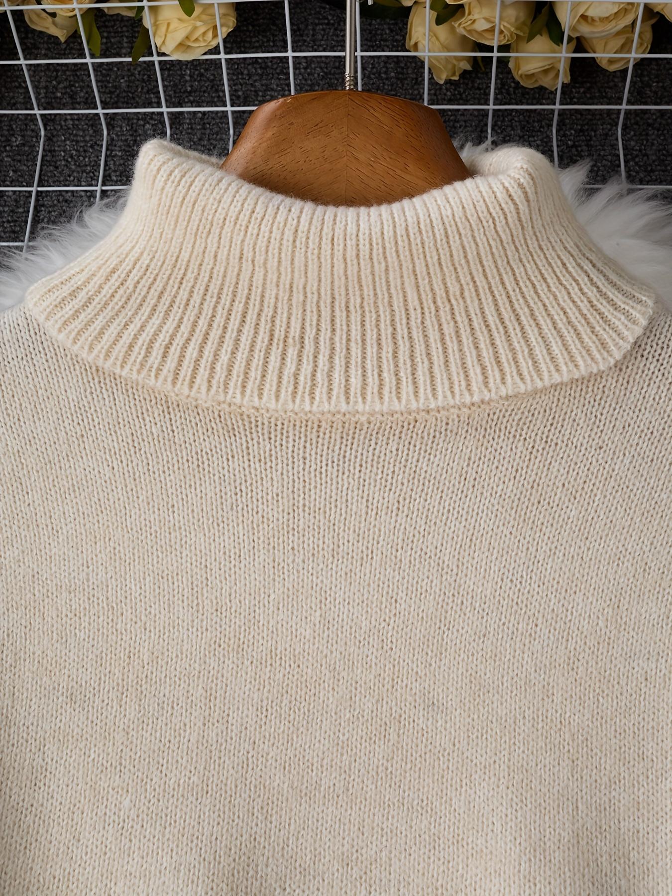 Women's High Neck Knitted Sweater, Pure Color Versatile Pullover, Casual Fashion Top for Daily Wear, Comfortable and Stylish, Knitwear