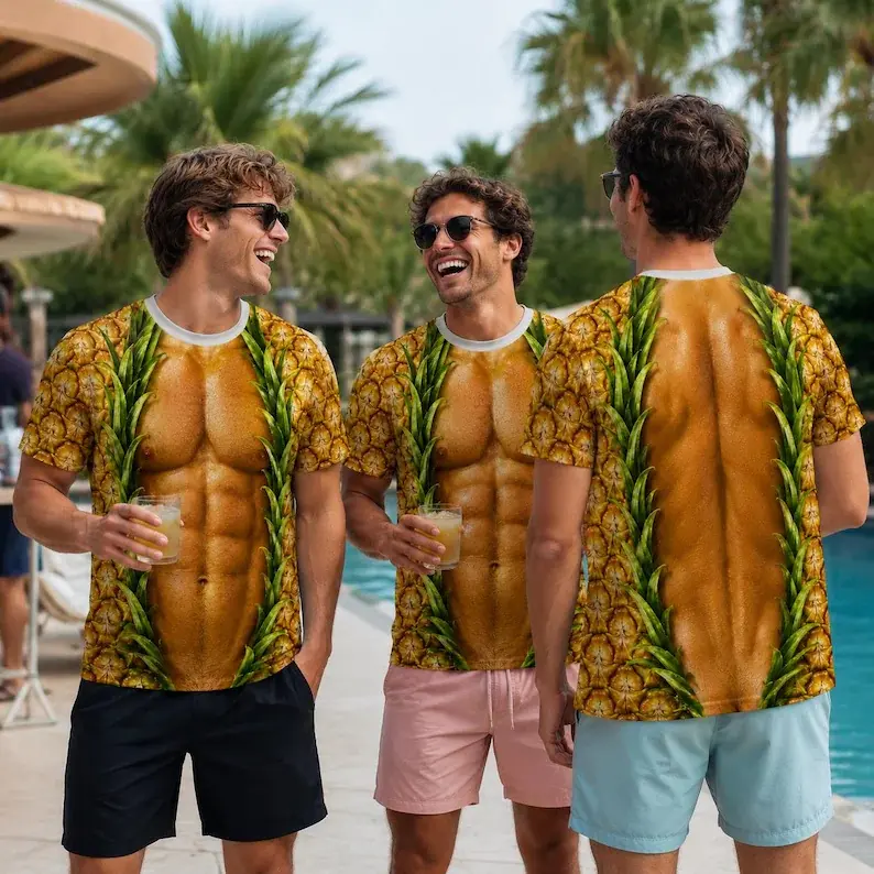 Funny Pineapple Shirt, Tropical Fruit Tee, Beach Vacation Shirt, Summer Party Outfit, Novelty Gift for Him # Funny Shirt # Summer Party # Summer Outfit # Ugly Shirt