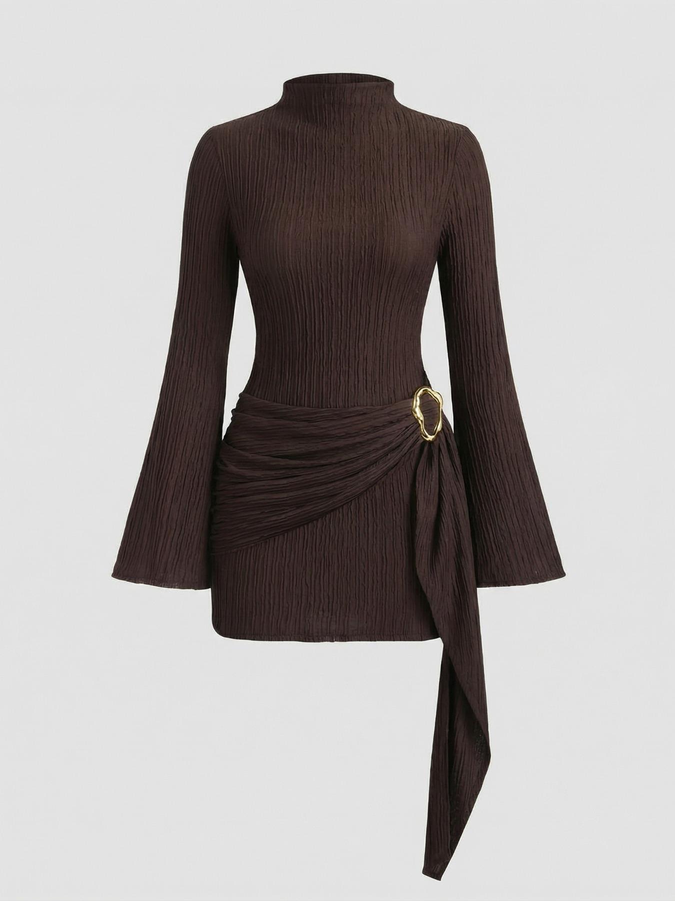 Elegant Bodycon Dress with Flared Sleeves, Long Sleeve, Slim-Fitting Waist Design, Perfect for Casual & Formal Wear, Women's Fashion Clothing