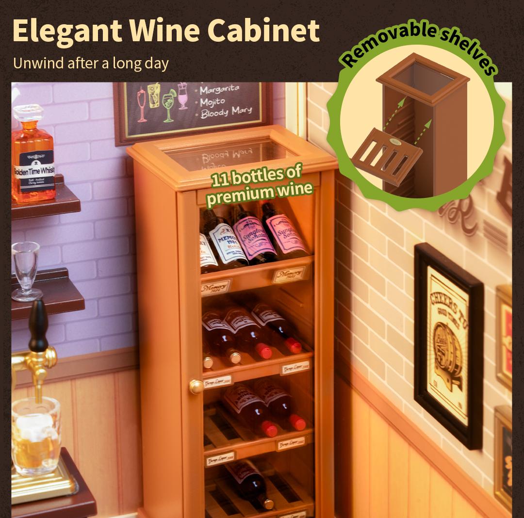 Rolife Leisurely Cheers Bar DIY Plastic Miniature House DW012 Miniature House Kit DIY Plastic House Building Toy Set with LED Tiny Store Making Kit Model Craft Hobby Unique Gift