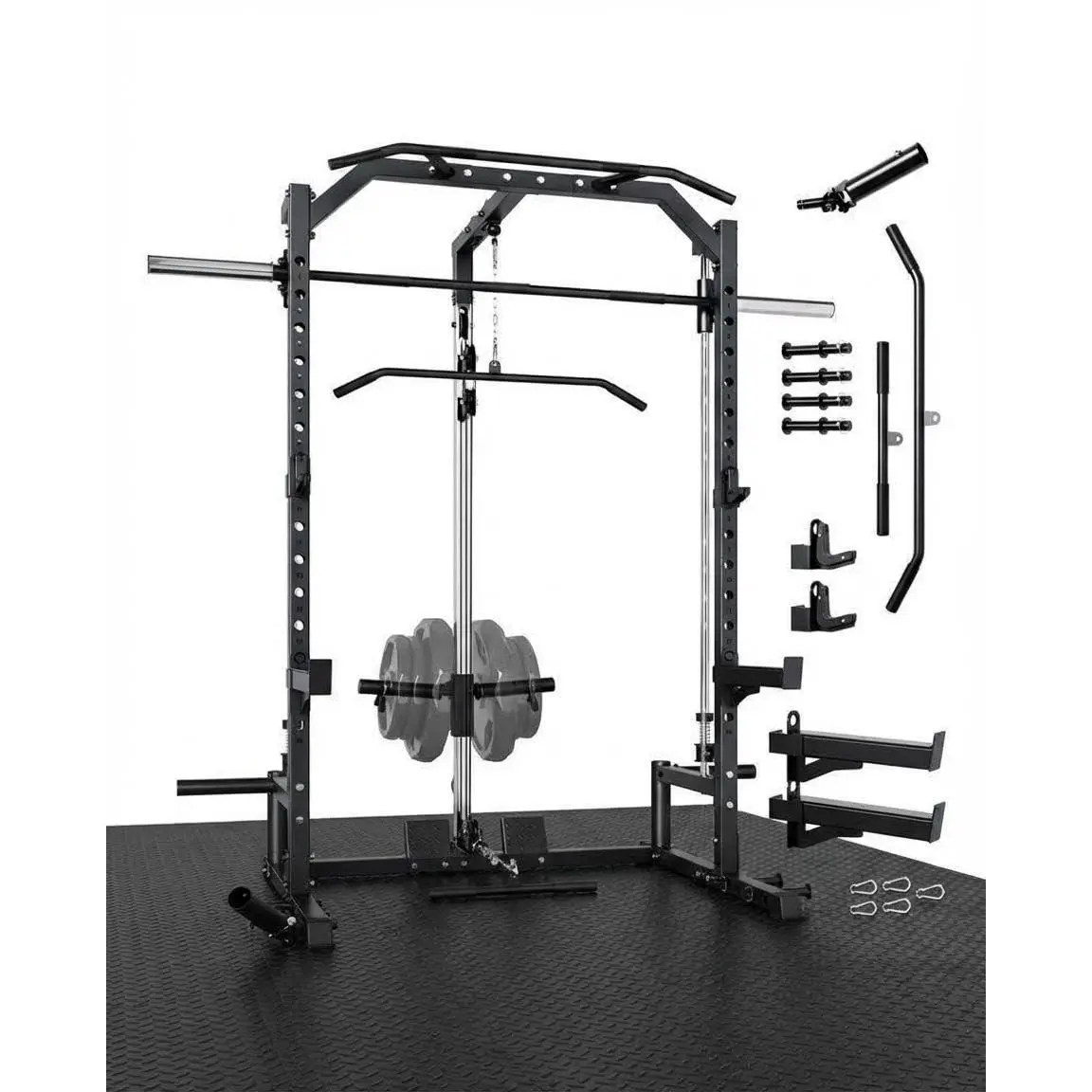 Garvee Compact Smith Machine Home Gym, All-in-1 Power Rack with LAT Pulldown Cable System, 1000LB Capacity, Squat Rack & Strength Training Station for Small Spaces