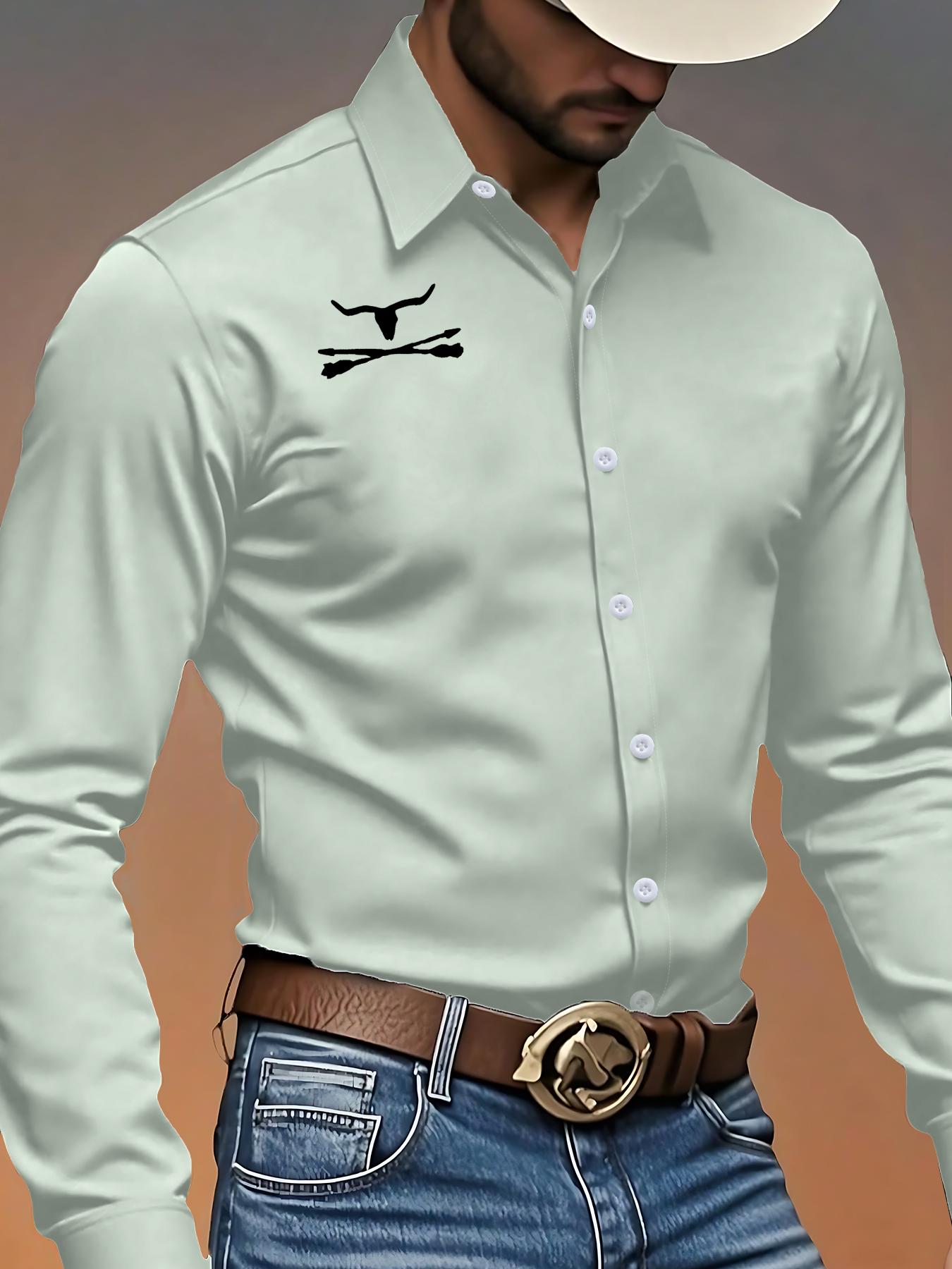 Men's Autumn Casual Long Sleeve Fitted Shirt, Trendy Denim Print Design, Modern Style, Fashionable & Versatile, Comfortable Fit