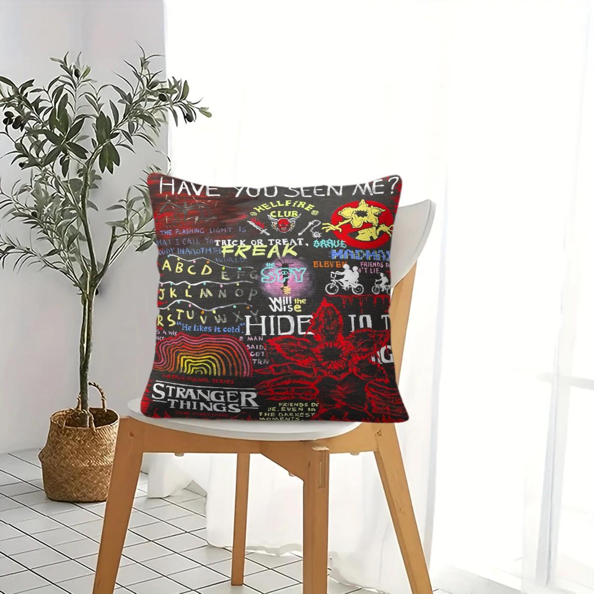 Stranger Things Pattern Throw Pillow, Soft And Comfortable Printed Design, Unique Print, Suitable For Living Room Sofa, Bedroom Headboard Pillow, And Office Nap