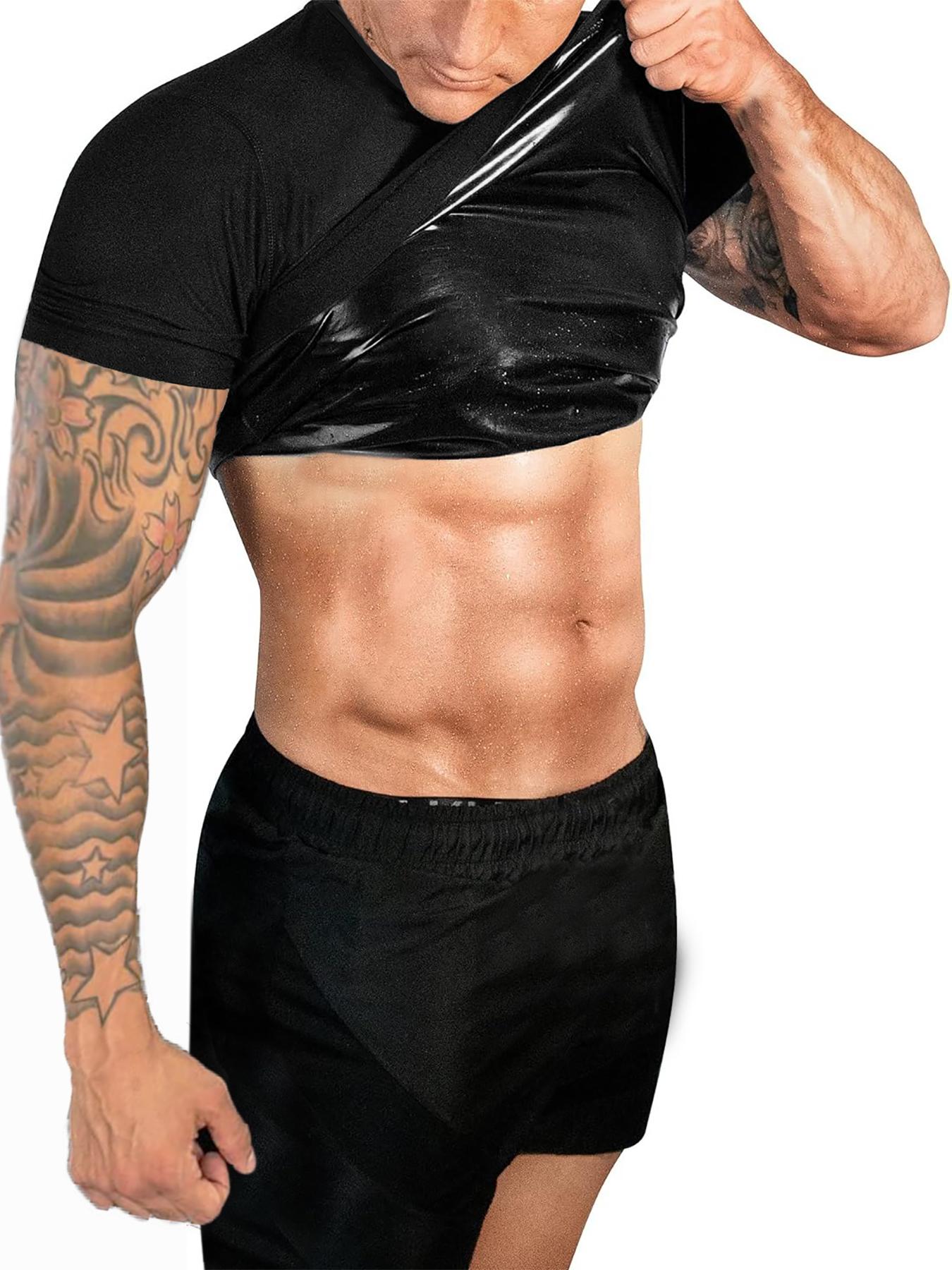 Men's Solid Sauna Tee, Casual Comfy Breathable Sauna Top for Workout Sports, Men's Sportswear for All Seasons, Gym Workout Clothes