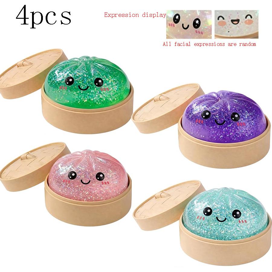 Glitter Dumpling Squishy with Box, Soft Sensory Squeeze Toy for Stress Relief, Mystery Glitter Dumplings, Decompression Dough