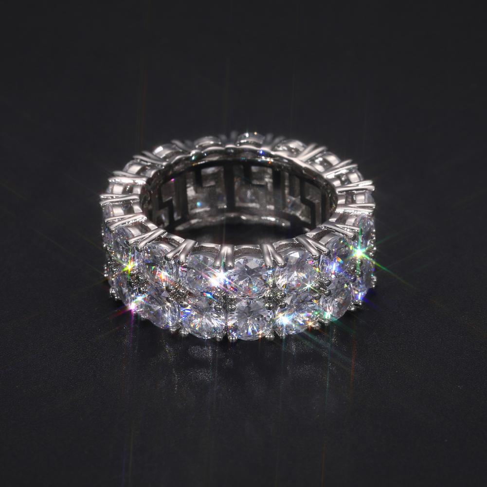 【#R34 】UCCIYO 2 Row VVS Synthetic Moissanite Tennis Rings For Women Men Shining Engagement Wedding Hip Hop Fine Jewelry 925 Sterling Silver Ring