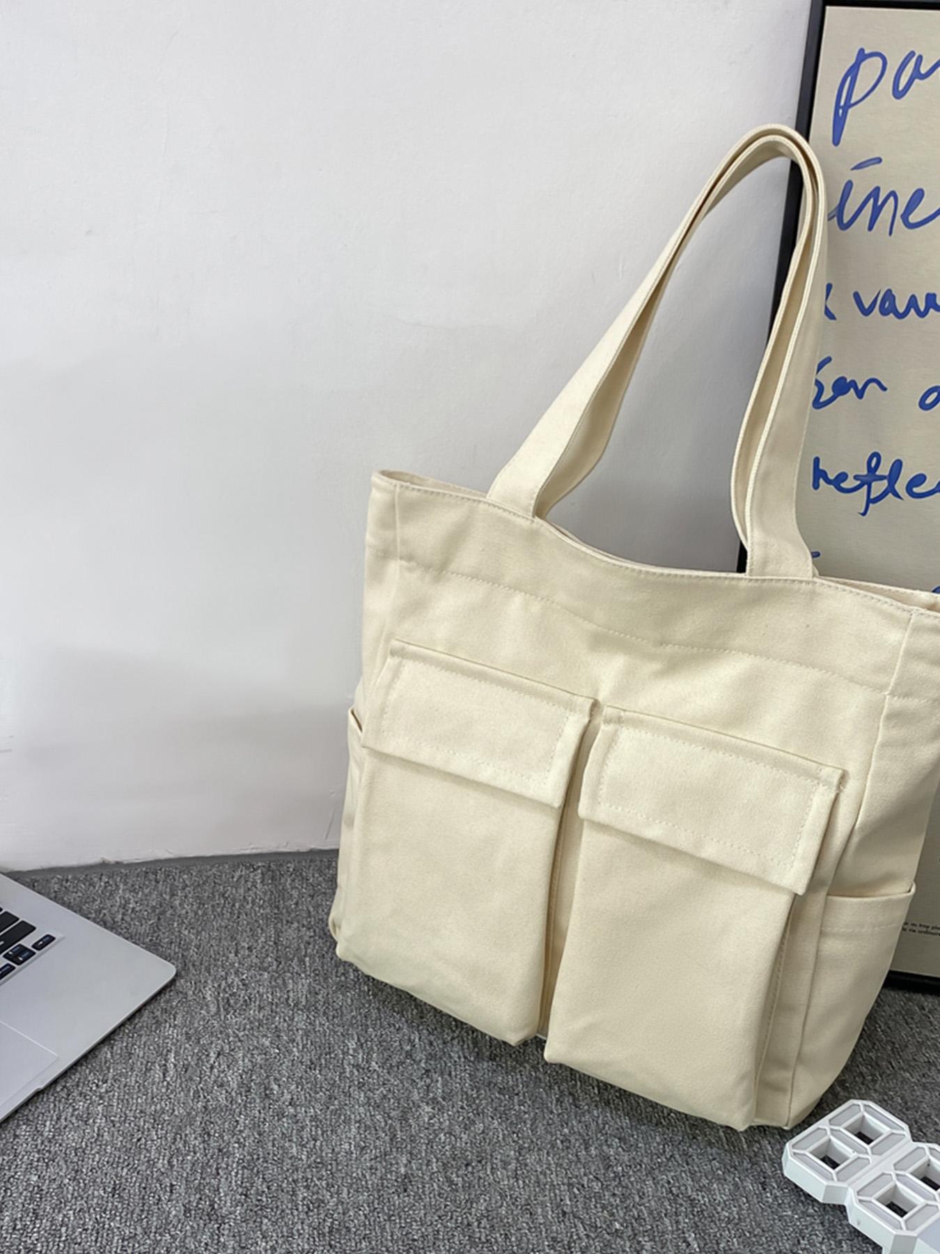 1PC Men's tote bag, solid color zipper closure, fashionable and versatile, simple and large capacity, suitable for daily commuting, outdoor travel, camping, suitable for students, campus, men's tote bag