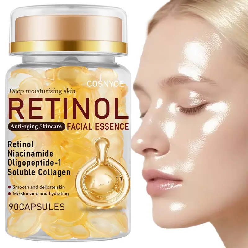 Cosnyce Retinol Facial Essence Capsules with Hyaluronic Acid, 90 Capsules, Anti-Wrinkle and Moisturizing Face Essence, Anti Wrinkle Results