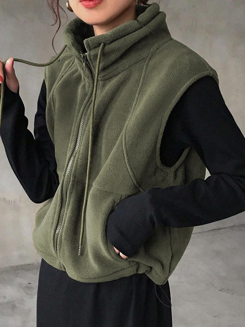 Women's Zipper Fleece Vest, Casual Versatile, Perfect for Autumn Winter, Daily Wear, Street Style, Comfortable and Stylish