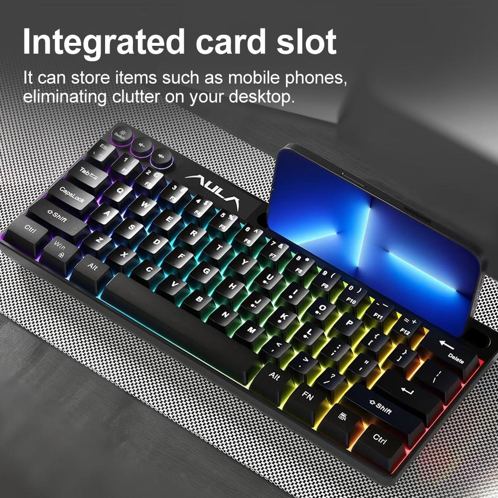 AULA Wired Gaming Keyboard, 64 Key Wired Backlit Mixed Light Effects Keyboard for Gaming Study Work, Multifunctional Portable Keyboard for Desktop Computer Notebook, Computer Peripherals