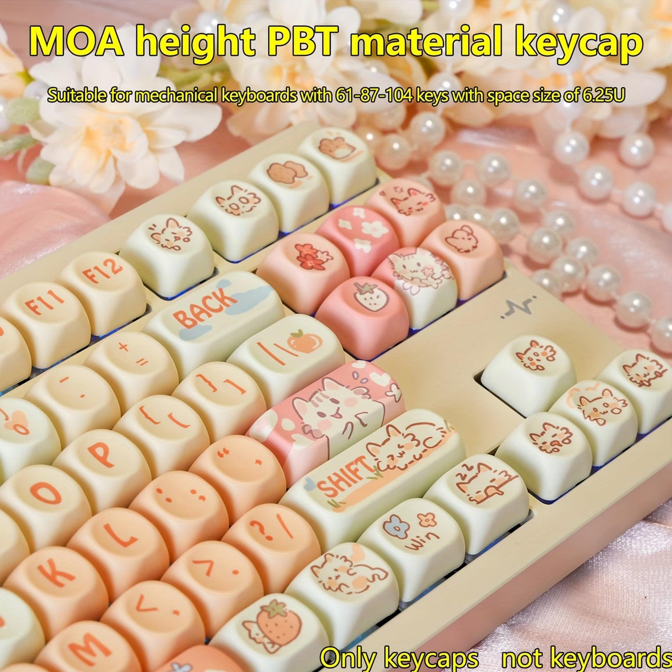 after shipment132-Key Strawberry & Cat Keycaps Compatible for MX Switch - PBT Mechanical Keyboard Keys with Cute Kawaii Girl Style, MOA Height Spherical Caps, Space (6.25U) - for gaming, Office, Gift for Women & Key Compatibility