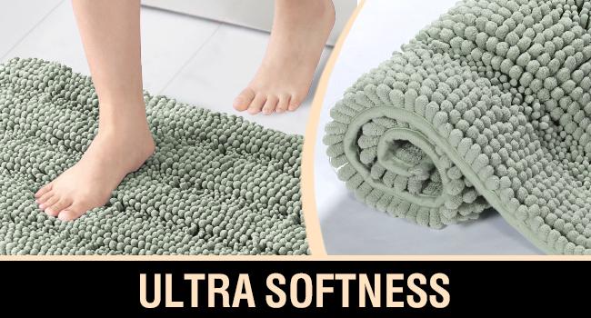 H.VERSAILTEX Black Bathroom Rug Set, Extra Thick Striped Bath Mats for Bathroom Floor 2 Piece, Bath Mat Set Anti-Slip Soft Plush Chenille Shower Rugs for Bathroom Waterproof