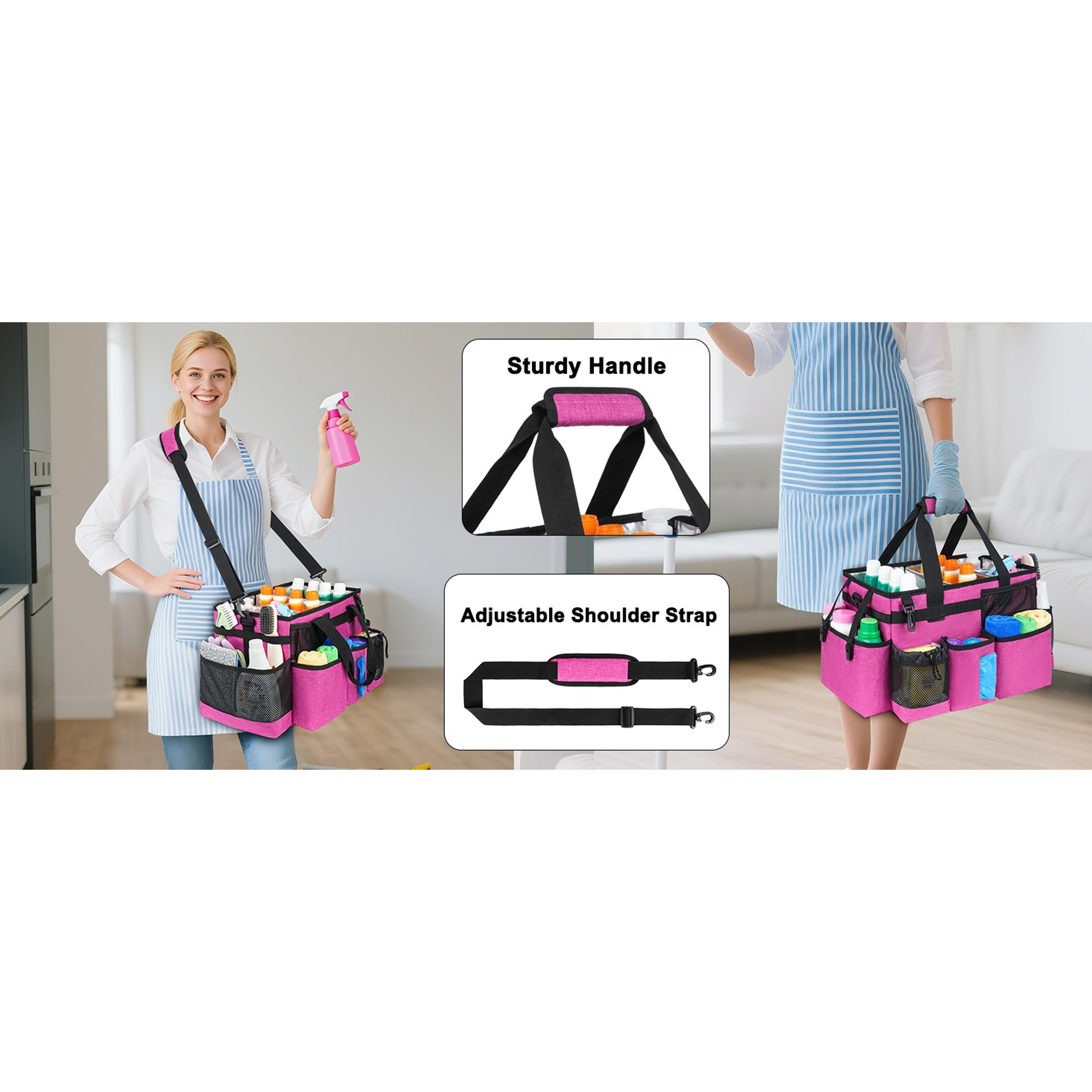 Cleaning Caddy Bag, Cleaning Supplies Organizer for Housekeepers, Housekeeping Caddy with Handle and Detachable Padded Cushion, Pink