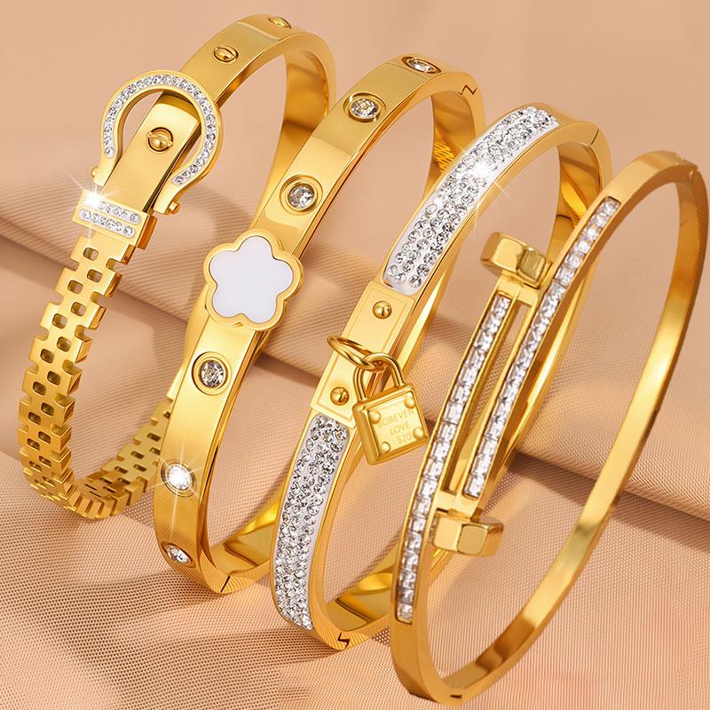 Elegant 4-piece Casual High Quality Bracelet Set, Stainless Steel Fashion Jewelry Accessory for Everyday, Vacation and Birthday Gifts, Fashionable Bracelet, Jewelry Gift, Stackable bracelets
