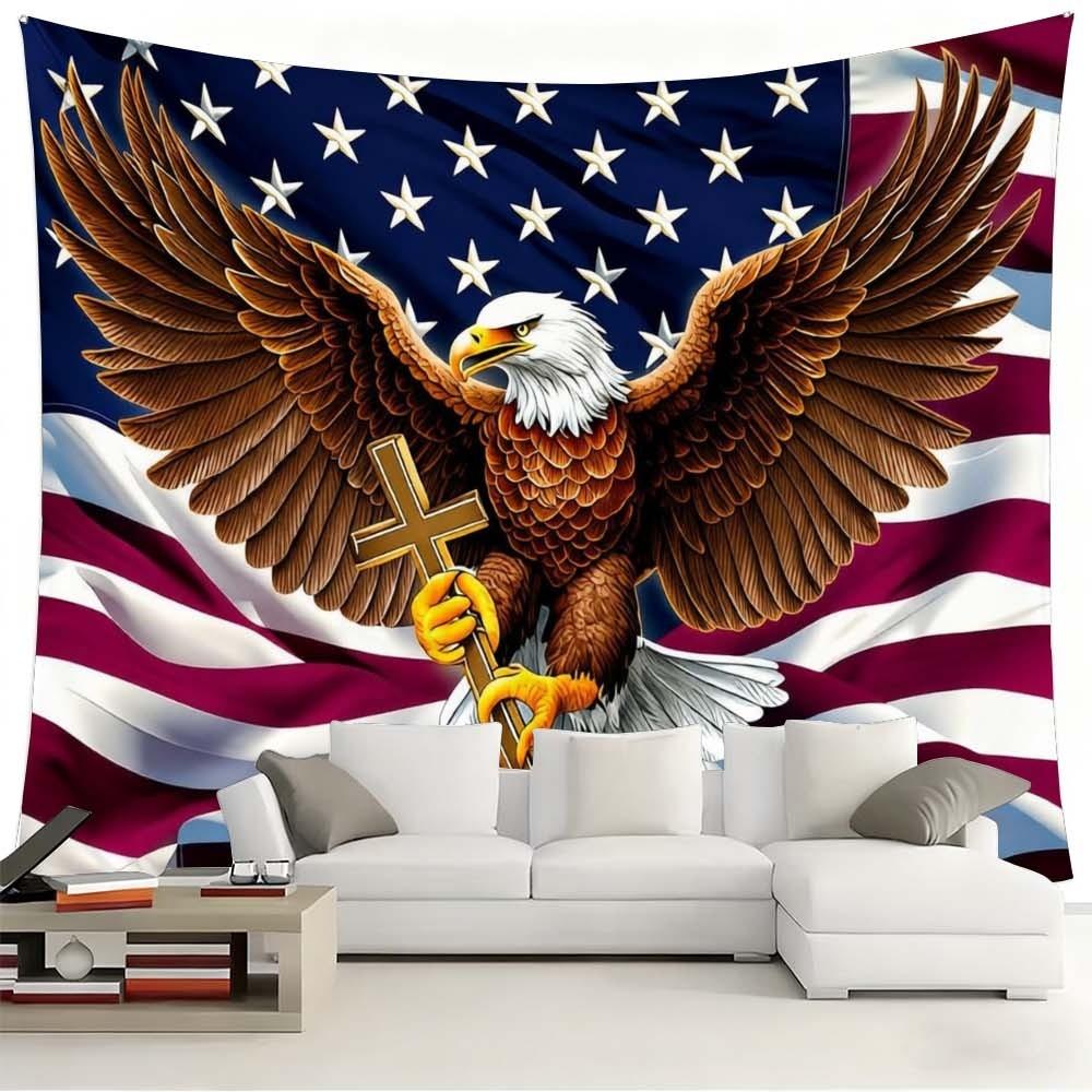 1PC Independence Day eagle tapestry wall decoration perfect for creating a patriotic home atmosphere ideal for bedrooms and living rooms enhances celebrations and gatherings vibrant stars and stripes design with majestic eagle suitable for uplifting home