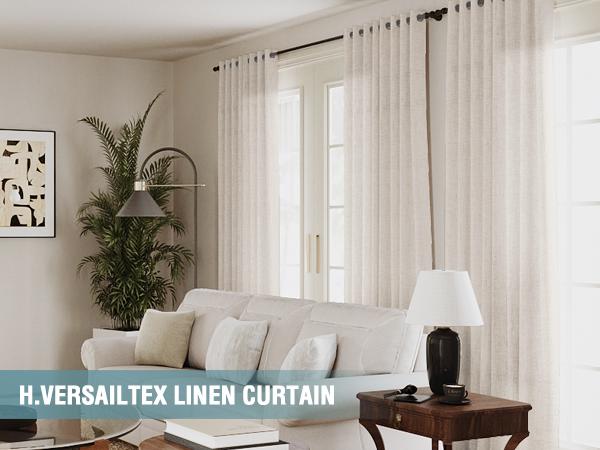 H.VERSAILTEX Extra Long Linen Curtains for Living Room Set of 2 Panels Grommet Drapes Linen Fabric Privacy Curtains for Patio Door