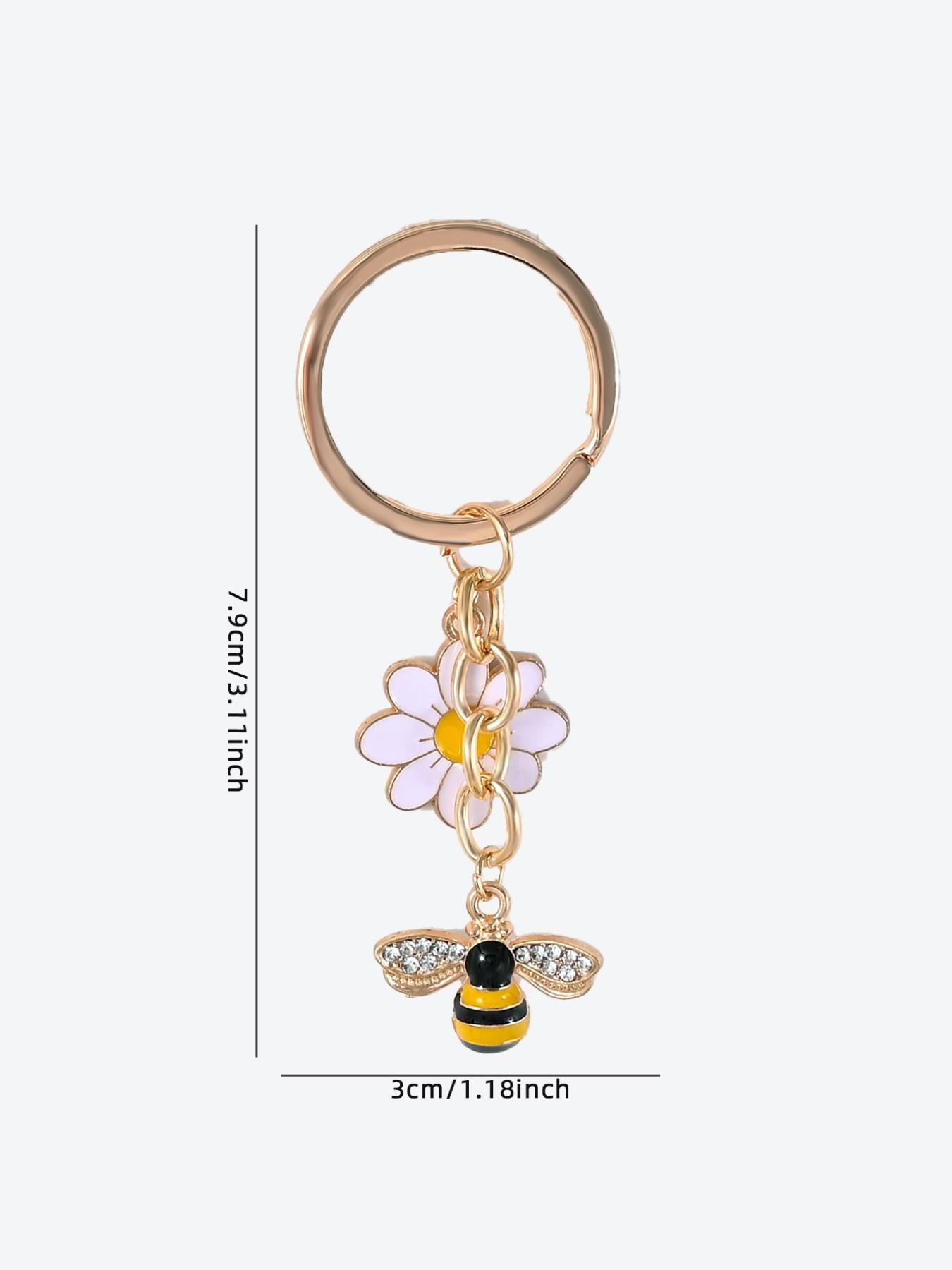 New Cute Natural Stone Bee Daisy Keychain, Perfect for Bags, Earphone Cases, Phone Covers, Car Decor, Holiday, Birthday Gifts
