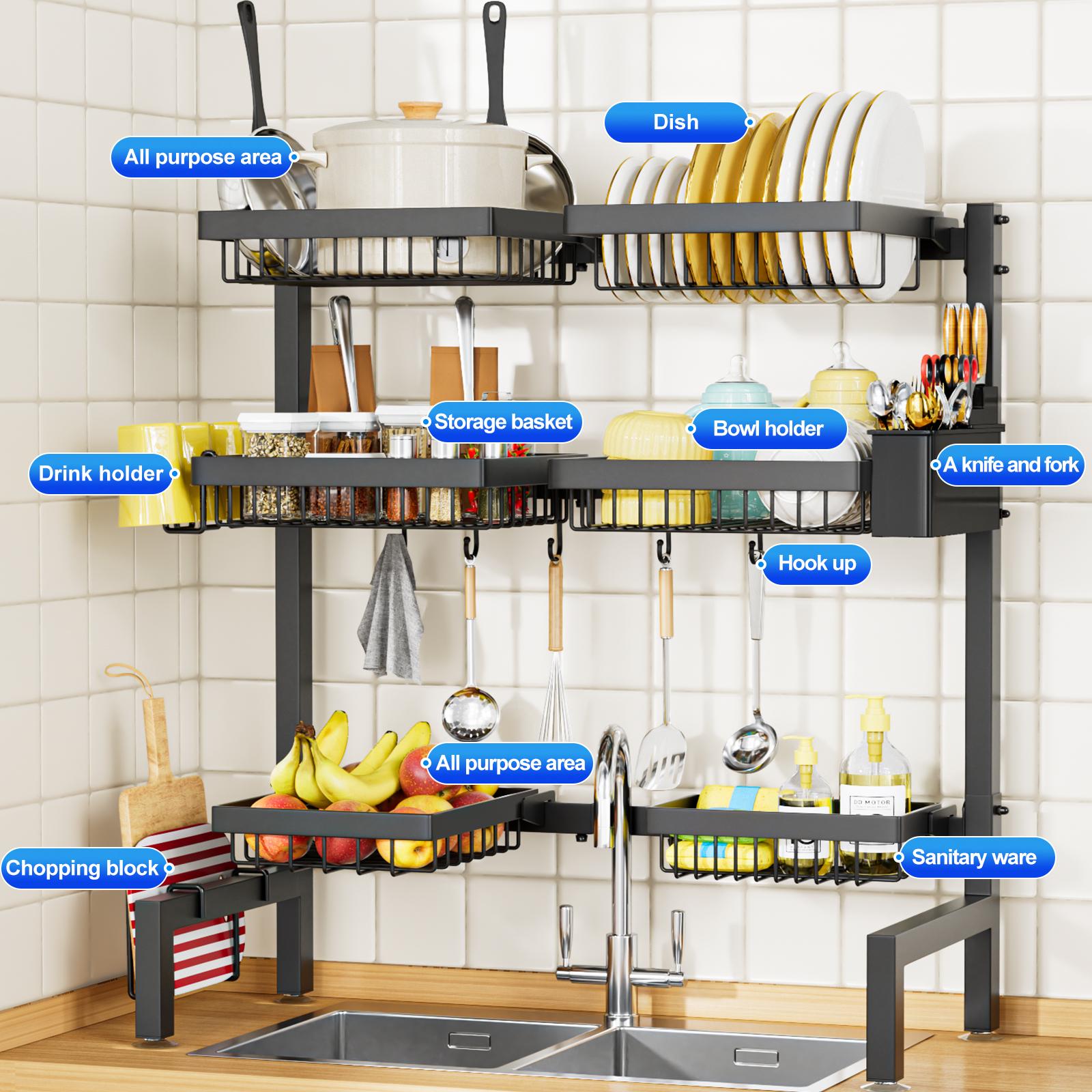 7CODE Dishdryingrack Organizer,3-tier,over-sink,adjustable dish drying rack.Modern,extensible design saves space and keeps your kitchen organized.