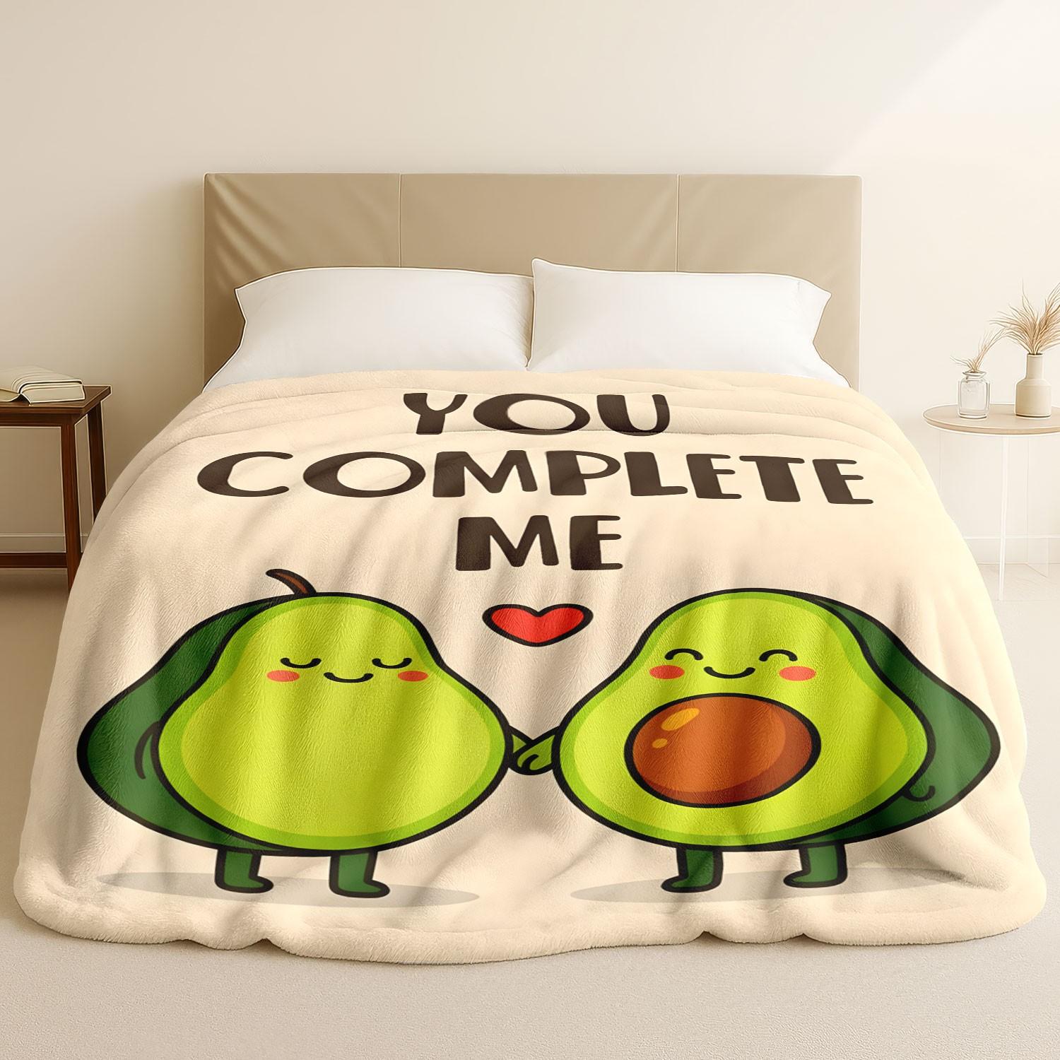1pc Couple Avocado Flannel Blanket, Fun Novelty Plush Throw, Perfect Anniversary Wedding Valentine's Gift, Soft Romantic Present