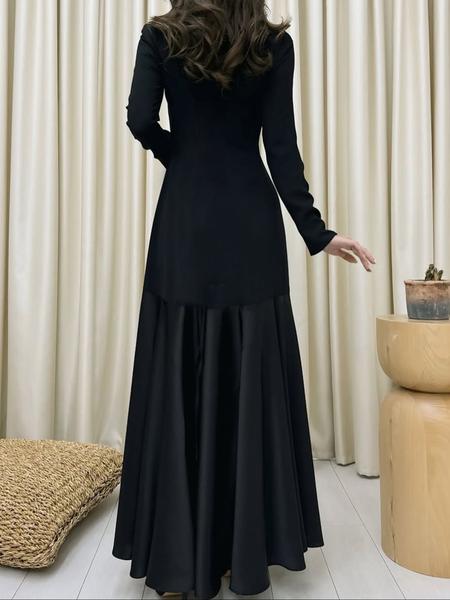 Fashionable Elegant Slim-Fitting Round Neck Long Sleeve Dress, Casual Style with Plain Design for Women, Perfect for Any Occasion