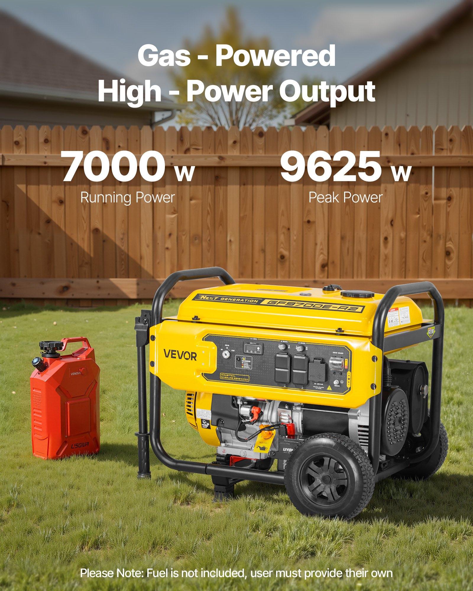 【Summerfinds】VEVOR Portable Generator, 9625W Peak Watt Home Generator, Backup Generators for Home with Foldable Handle, Electric Start, Gas Powered, CO Sensor, RV & Emergency Ready 30A & 20A Outlets, AVR