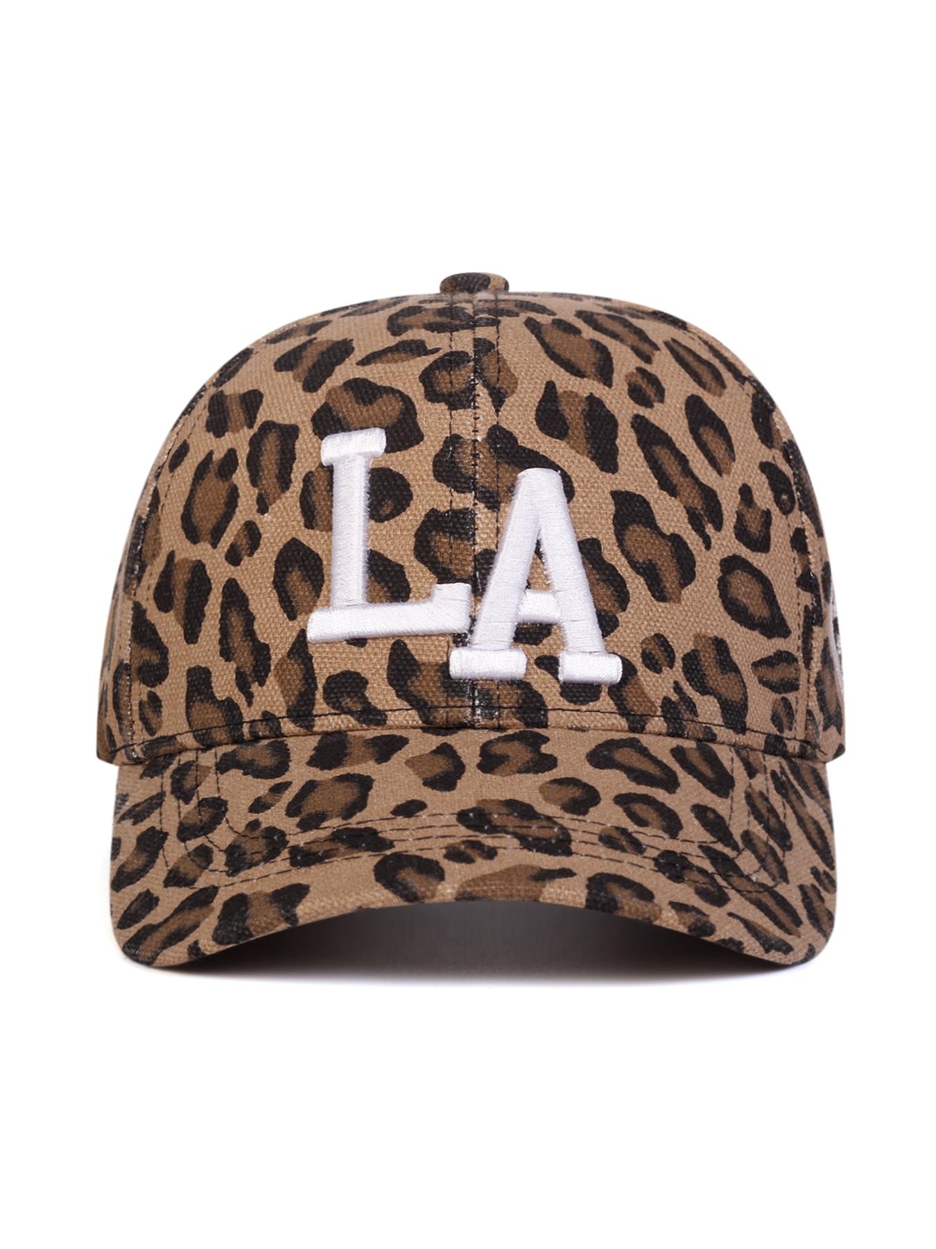 Letter LA Embroidered Leopard Print Baseball Cap, Casual Outdoor Sports Hat for Men & Women, Fashion Accessories for Daily Wear, Adjustable Snapback Cap