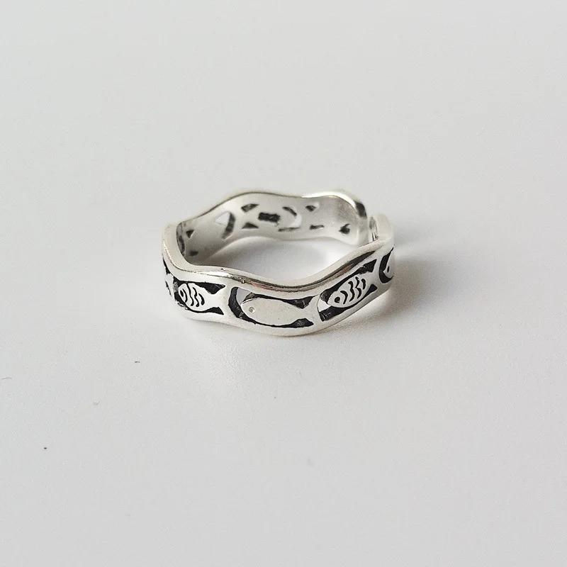Vintage Silver Color Fish Couple Rings for Women Lover Fashion Creative Adjustable Opening Finger Ring Jewelry Valentines Day