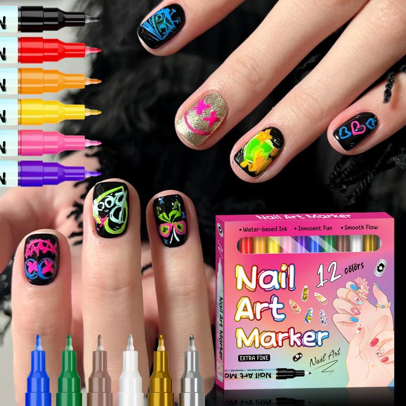 12/24 Color Nail Art Pens, 0.5 MM Nail Polish Pens Set Drawing Painting Point Liner Acrylic Painted Pen Kit, Waterproof and Quick-drying Nail for DIY Nails Art Design Manicure Tools