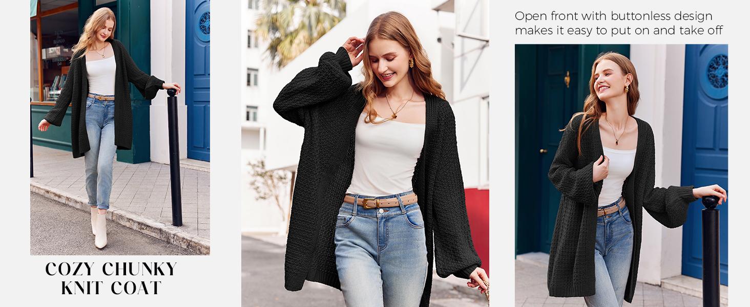 Goranbon Womens Long Sleeve Open Front Sweaters Plus Size Casual Kimono Lightweight Soft Knit Cardigan Outerwear