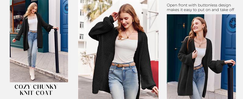 Goranbon Womens Long Sleeve Open Front Sweaters Plus Size Casual Kimono Lightweight Soft Knit Cardigan Outerwear