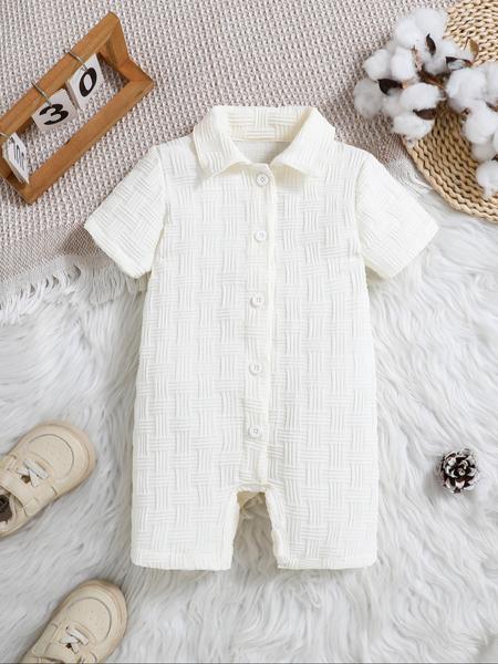 Baby's Waffle Knit Short Sleeve Button Closure Onesie, Casual Comfy for Infant, Infant Toddler Clothes, Newborn Baby Clothes for Summer