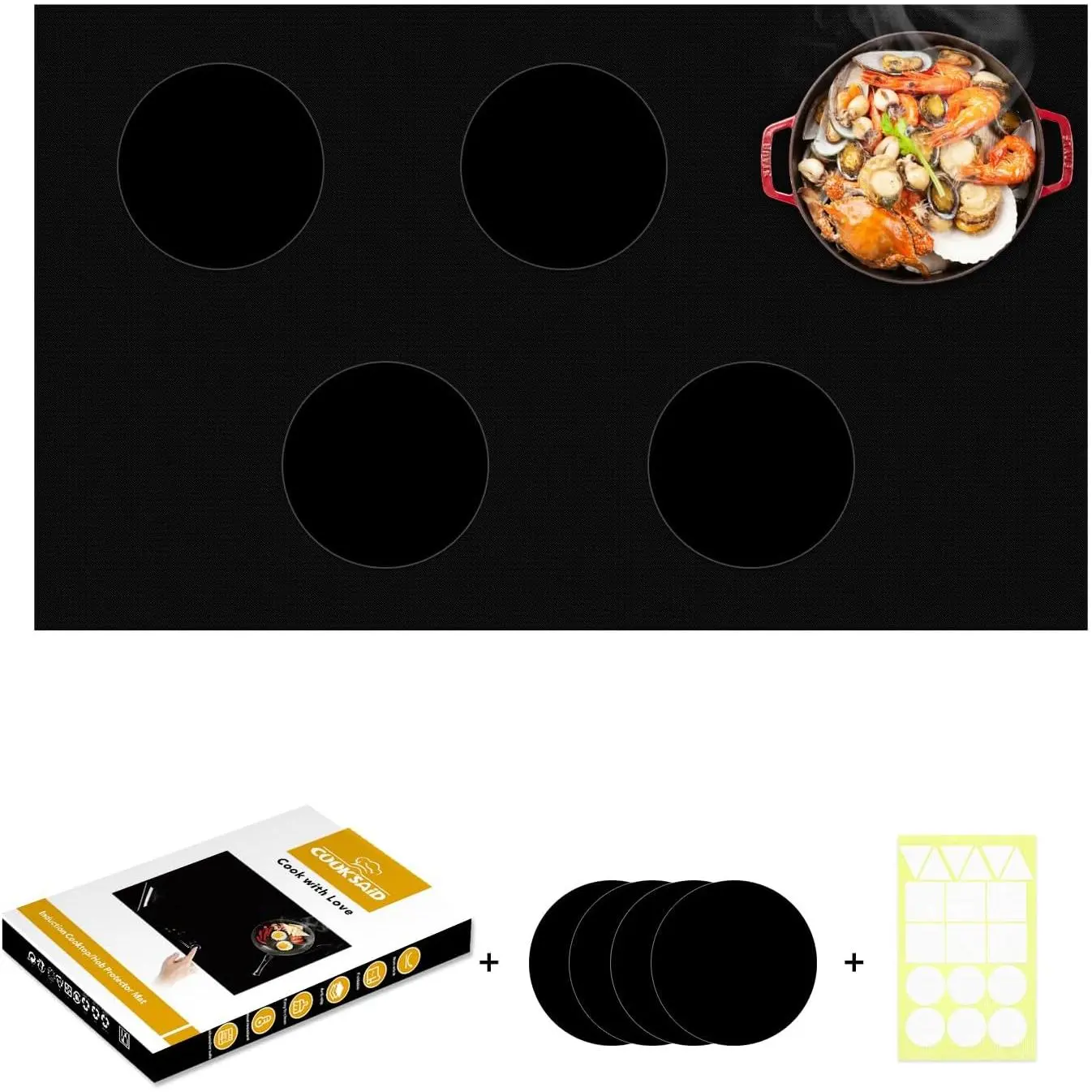 Large Silicone Induction Cooktop Protector Cover Mat, 21.2" x 35.4", Black
