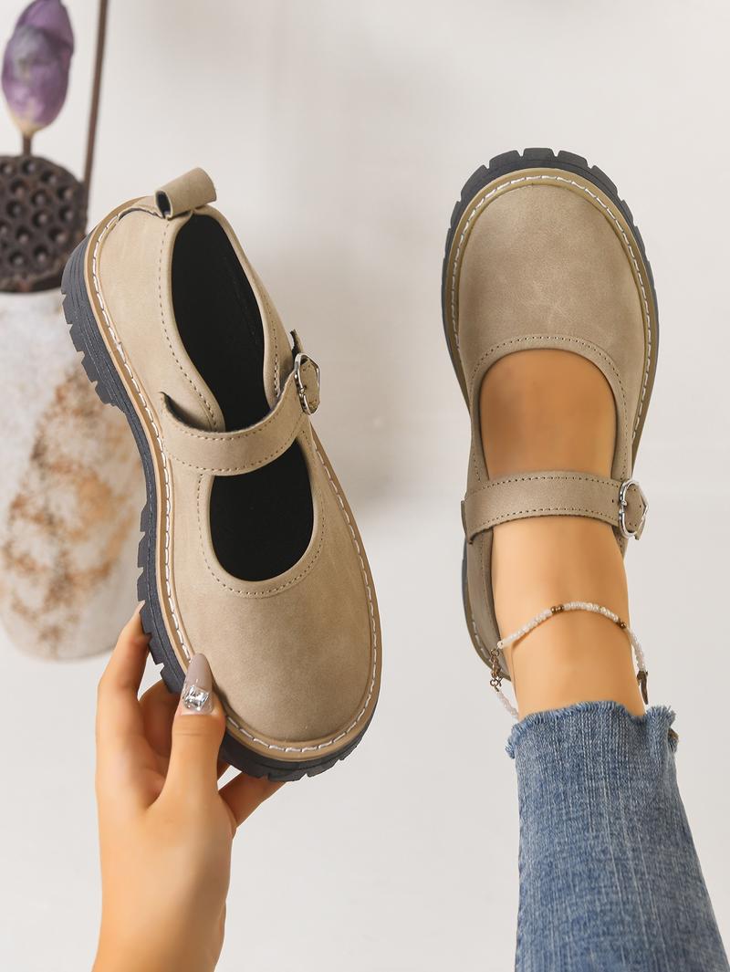 Women's Shiny Heart Buckle Loafers with Thick Sole, Stylish Casual Round Toe Shoes for All Seasons, British Style Elegant Flats, Mary Janes