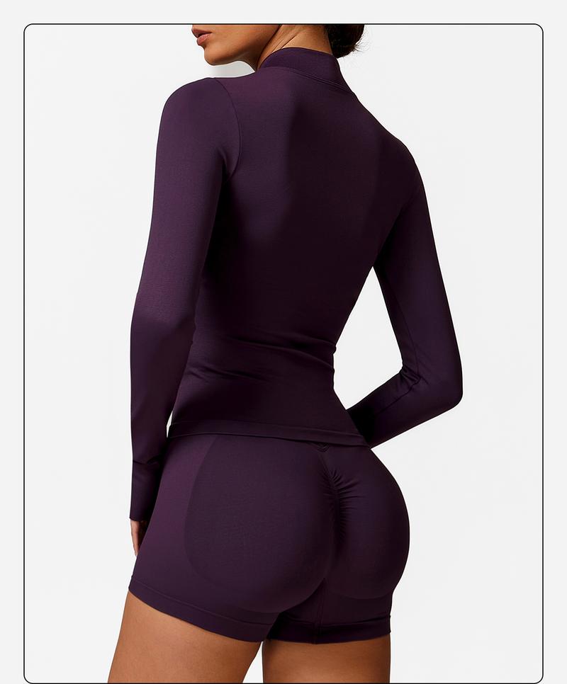 MFVIM 3-Piece Women's Sportswear Set - Solid Color Cross Short Top High-Waisted Leggings Zip Jacket Ultra-Comfortable Yoga Outfit For Fitness Running Gym Sessions Training Clothes Stretchable Activewear