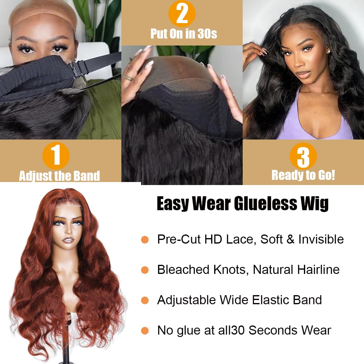 Bling Hair VIP Reddish Brown 16-32 Inch Body Wave Glueless Wig Human Hair Pre Plucked Pre Cut Glueless Lace Front Wig Ready to Wear 7x5 9x6 Body Wave 180% Density Closure Wig Human Hair #33 Colored Wig #TikTokShopBlackFriday