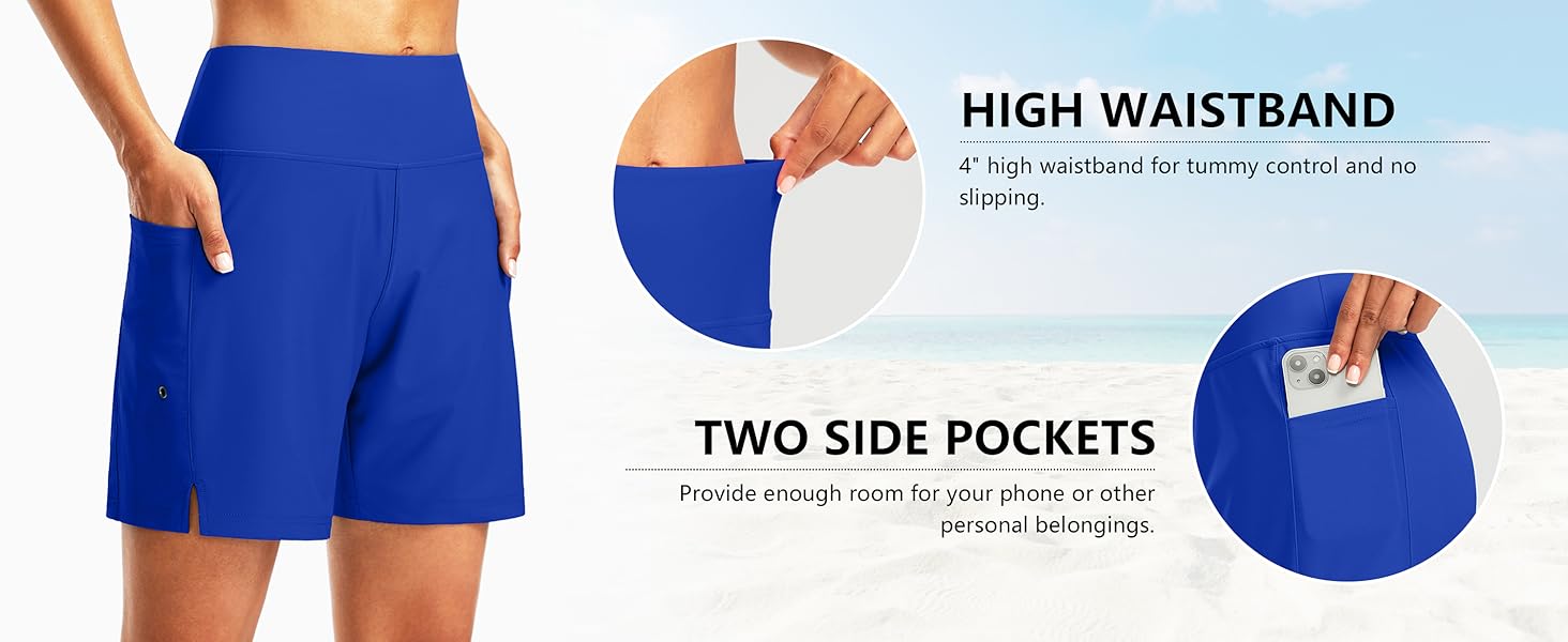 G Gradual Women's Swim Board Shorts 7" Long High Waisted Quick Dry Beach Swimmingshorts for Women with Liner Pockets Swimmingtrunks Activewear SpringStatements