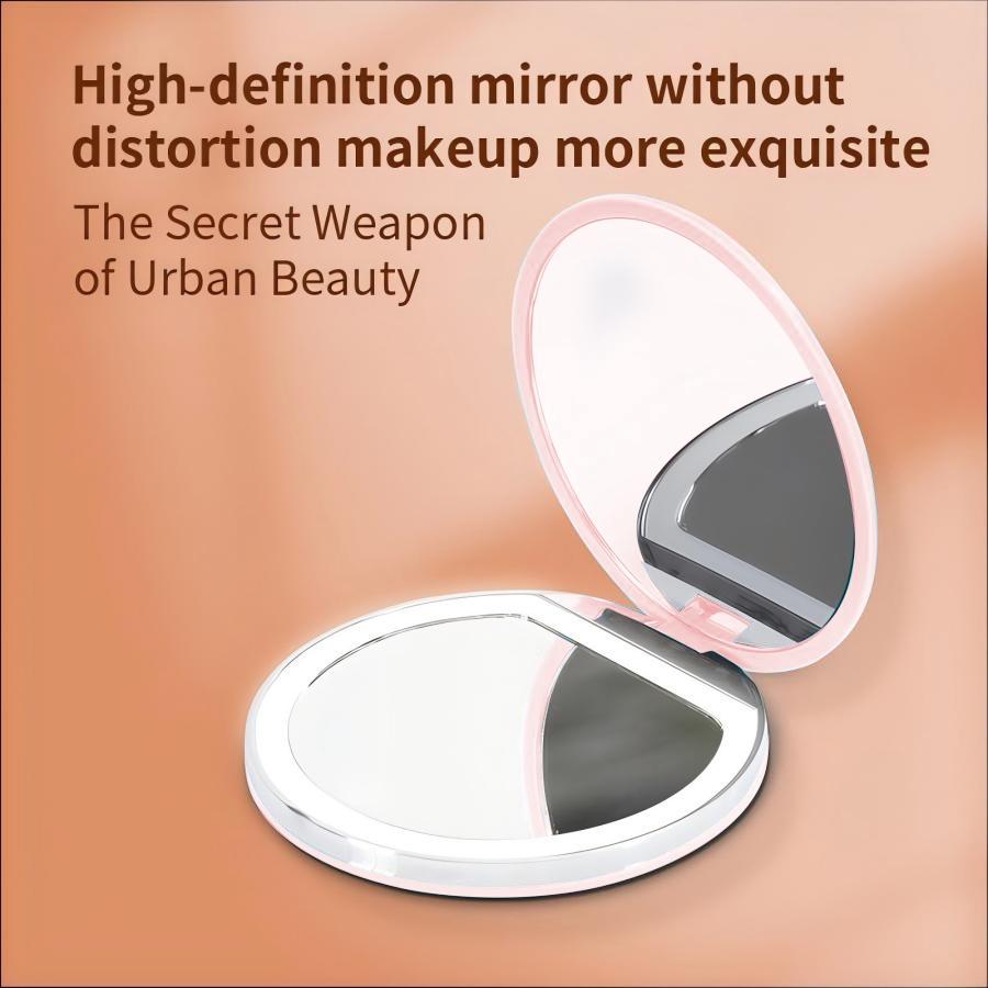 Magnifying Cosmetic Pocket Mirror, 1X/2X Magnification LED Compact Travel Makeup Mirror with Light for Purse, 2-Sided, Portable, Folding, Handheld, Small Lighted Mirror for Gift, Rechargeable Makeup Mirror