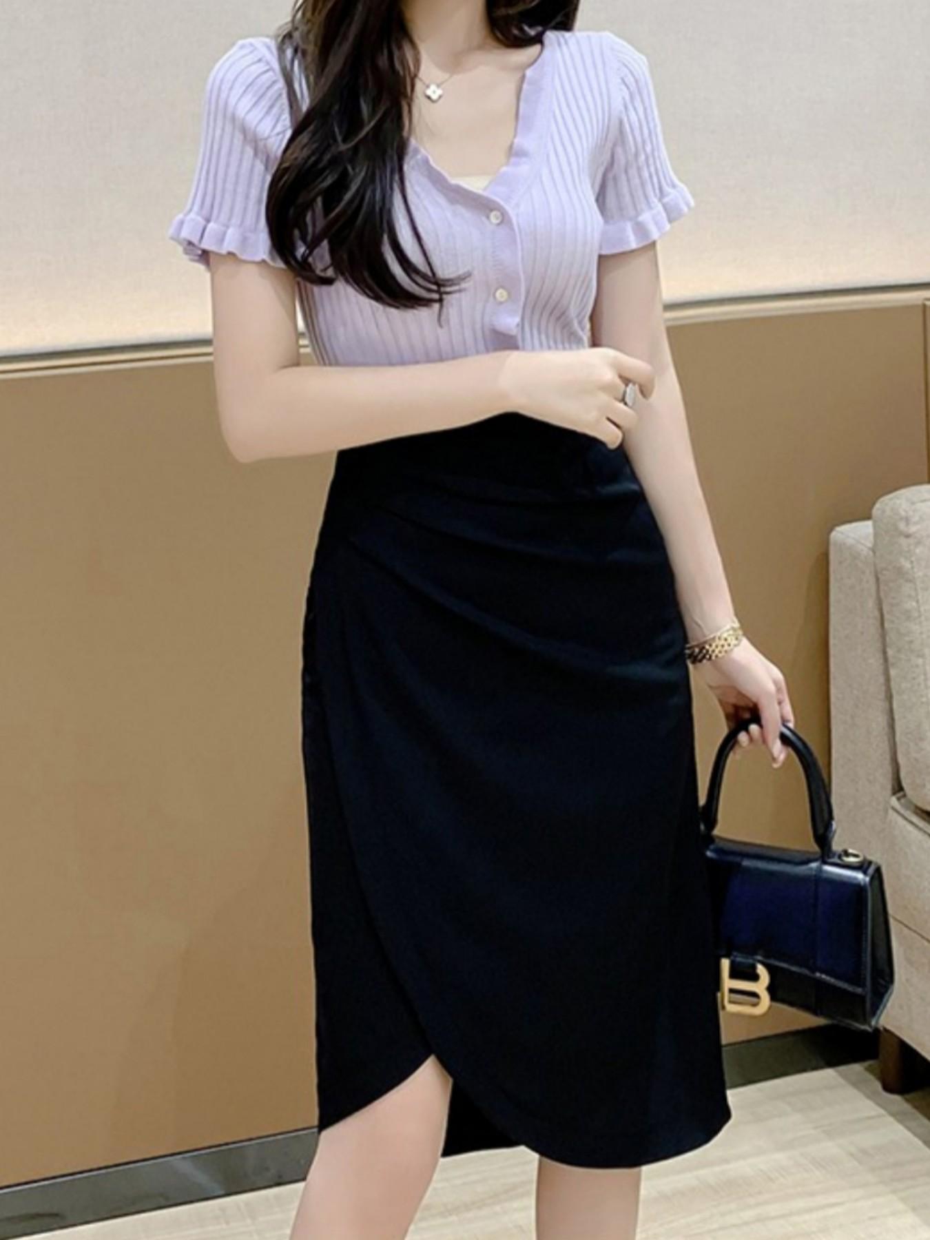 Women's High Waist A-Line Skirt, Pleated Midi Dress, Spring Summer Fashion, Slimming Hong Kong Style, New Arrival