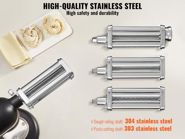 Pasta Attachment for KitchenAid Stand Mixer, Stainless Steel Pasta Roller Cutter Set Including Pasta Sheet Roller, Spaghetti and Fettuccine Cutter, 8 Adjustable Thickness Knob Pasta Maker, 3Pcs