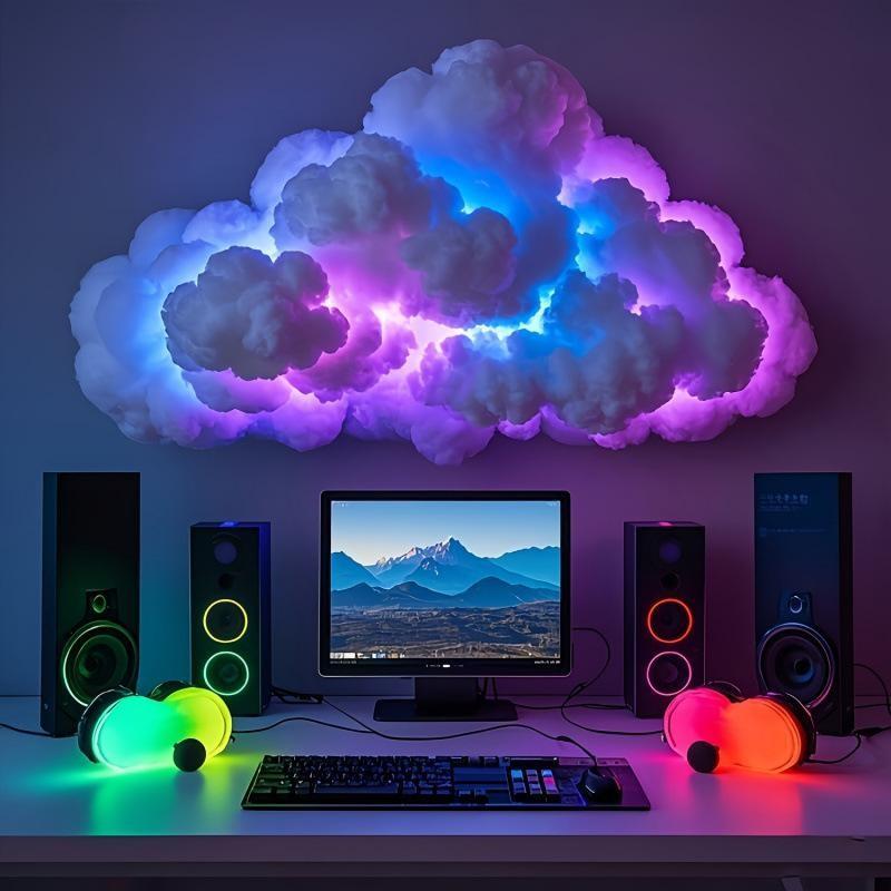 USB Powered 3D Cloud Light, Colorful Ambiance Lamp, Button Control, Multi-Color Fantasy Design, RGB Music Sync, Sound Sensor, DIY Hanging Decor