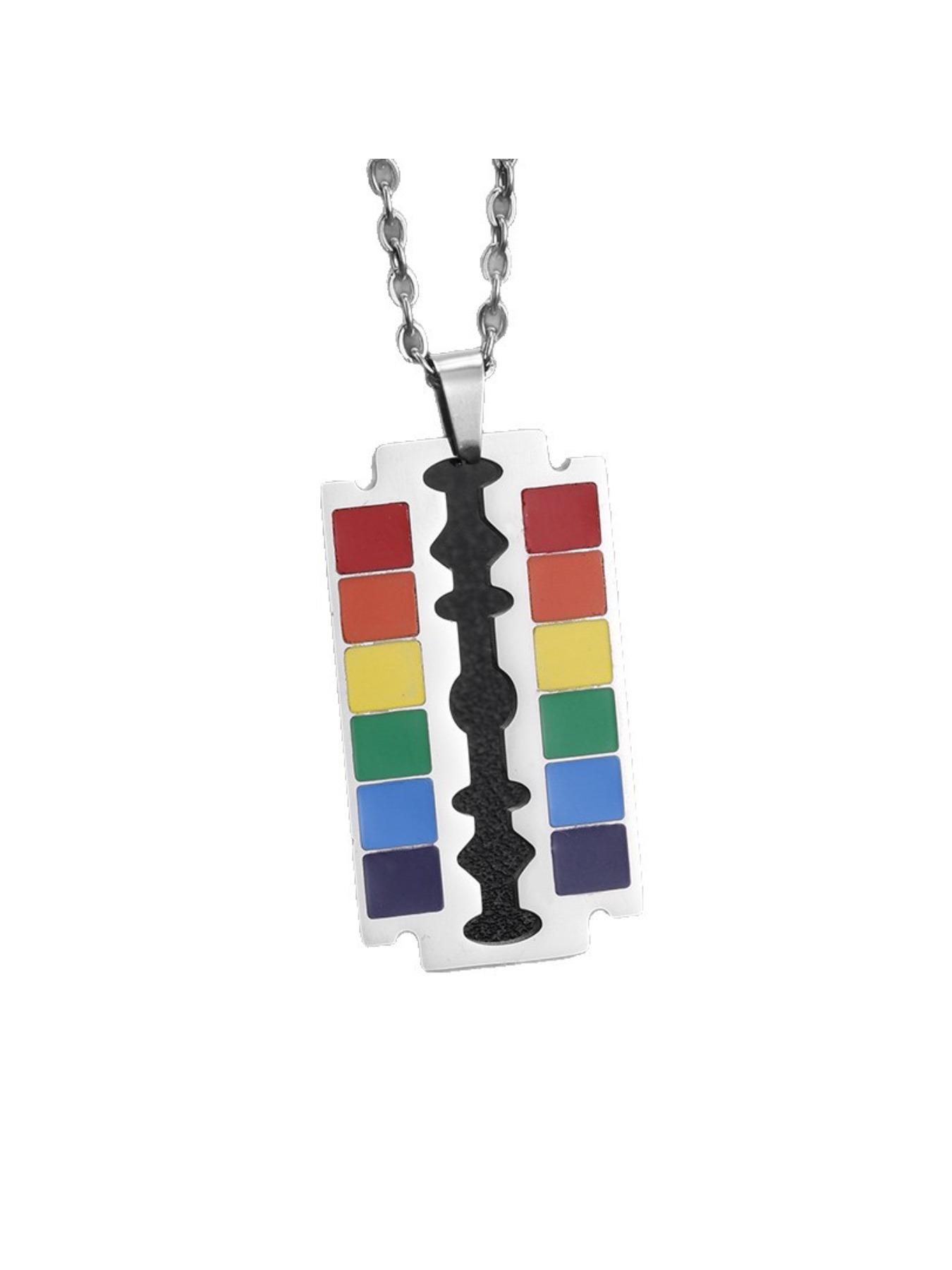 Rainbow Razor Blade Necklace | LGBTQ+ Pride Stainless Steel Pendant | Punk Jewelry for Gift