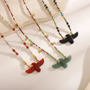 Advanced style texture Little Eagle natural stone titanium steel accessories do not fade bead necklace sweater chain