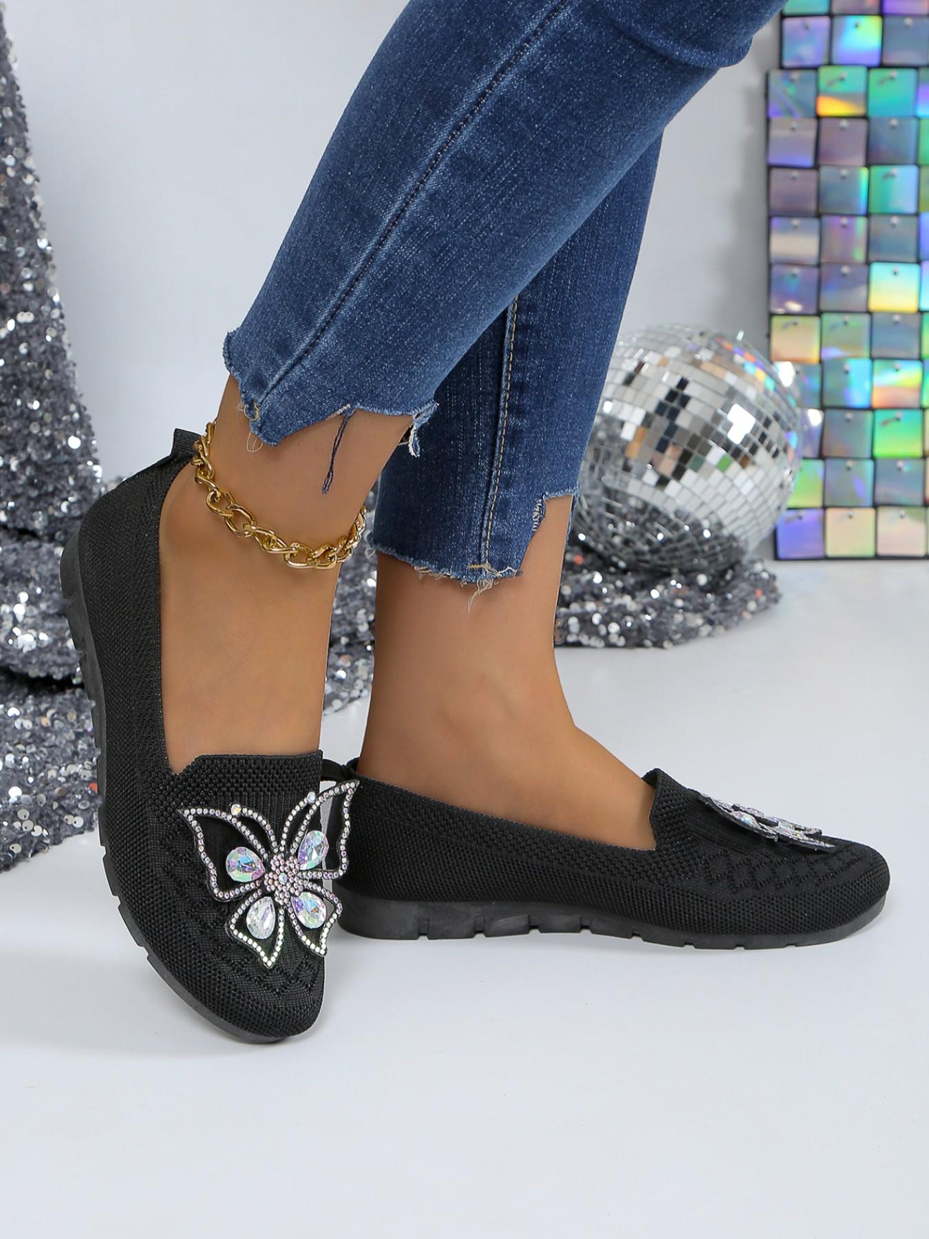 Water Drill Butterfly Loafers, Slip-On Soft Sole Lazy Single Shoes, Commuter Versatile Women's Shoes, Comfortable and Stylish Footwear