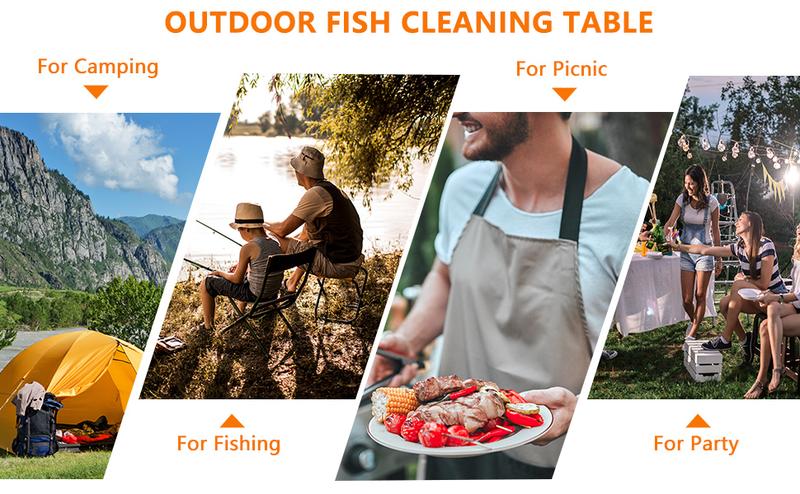 Fish Cleaning Table, Portable Folding Camping Table, 45" HDPE Outdoor Fish Cleaning Station with Sink, 360° Stainless Steel Faucet, Drainage Hose, Working platform for Camping, Food Handling