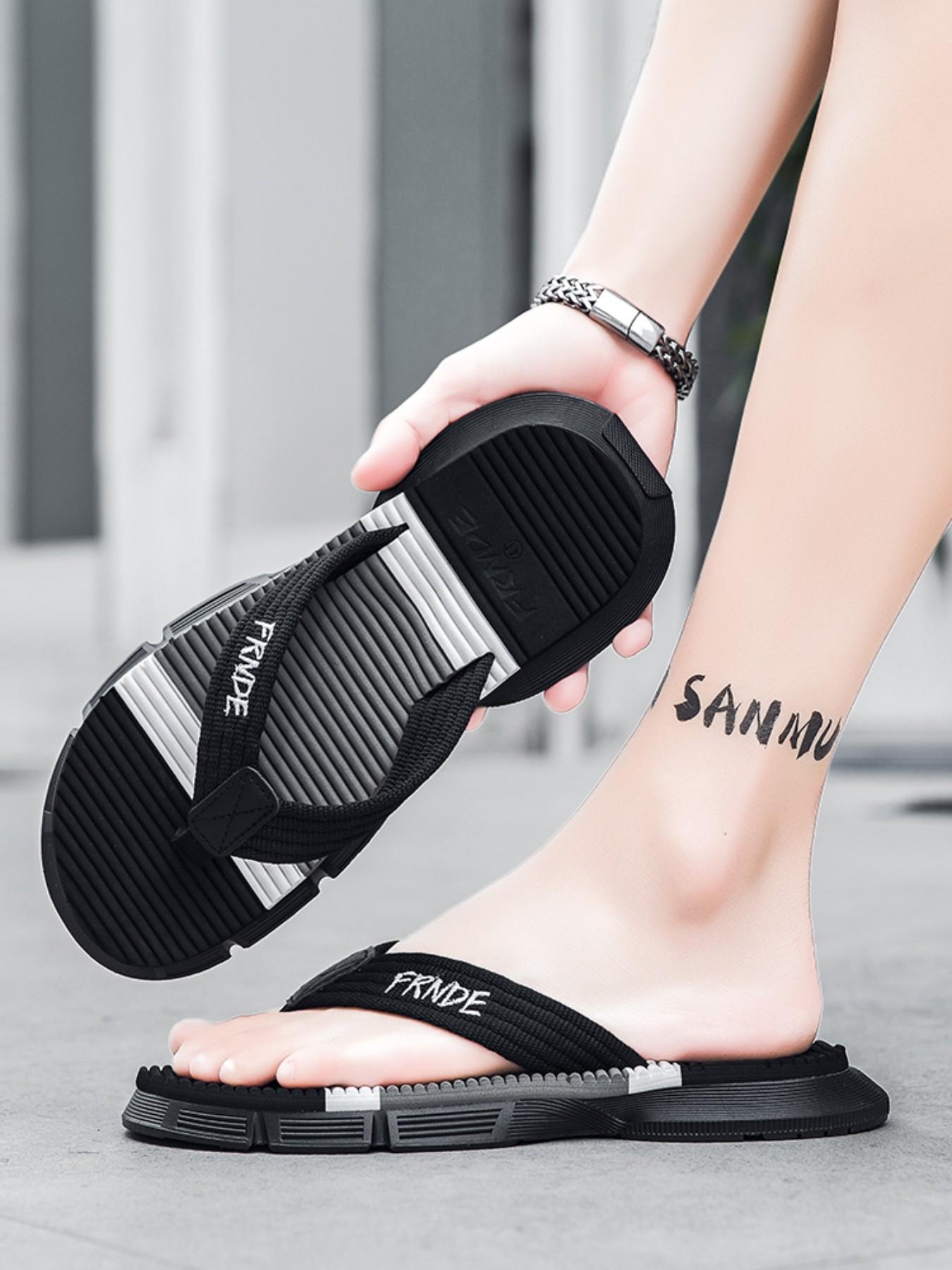 Men's Luxury Simple Commuter Sandals, Anti-Slip Durable, Quick-Dry Beach Pool, Casual Outdoor Slip-On Flip Flops, Colorblock Design