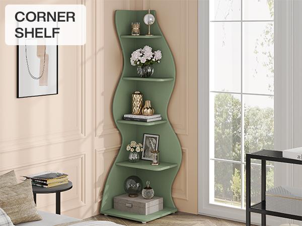 LITTLE TREE Corner Shelf, Modern 5-Tier Wall Corner Bookshelf, Stylish Corner Small Bookcase Storage Rack Plant Stand with Unique Shape for Living Room, Home Office LITTLE TREE Corner Shelf, Modern 5-Tier Wall Corner Bookshelf, Stylish Corner Small Bookcase Storage Rack Plant Stand with Unique Shape for Living Room, Home Office