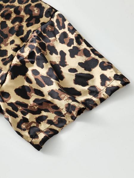 Women's Leopard Print Belted Robe, Casual V Neck Wrap Robe, Soft Comfortable Nightgown for All Seasons