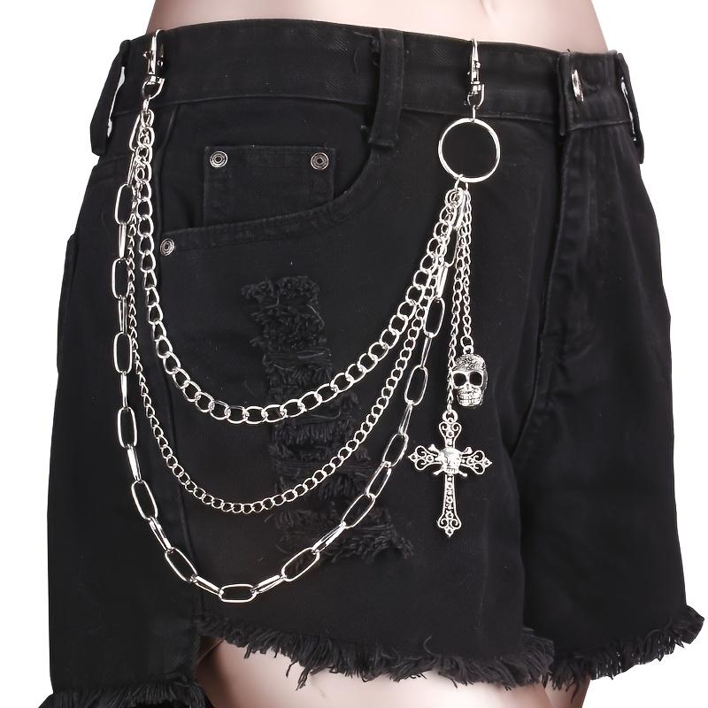 1 Gothic Skull Cross Multi-layer Pant Chain Belt, Dark Style for Party & Daily Fashion, Unisex Design