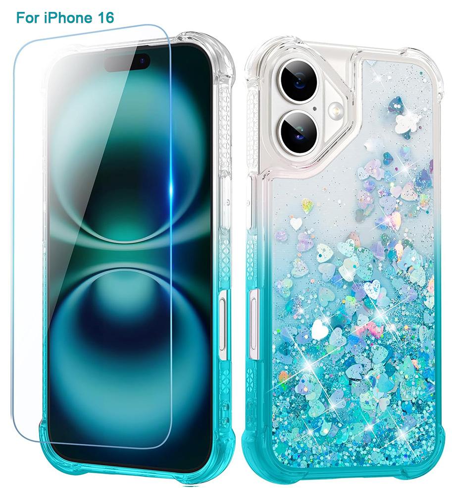 Phone case for iPhone 16 15 14 13 12 12Pro 11Protection Case, iPhone 6/6S/7/8 Case, iPhone SE 2022 Case, Glitter Case with Screen Protector, Full Body Rugged Liquid Shockproof Soft TPU Protective Phone Cover